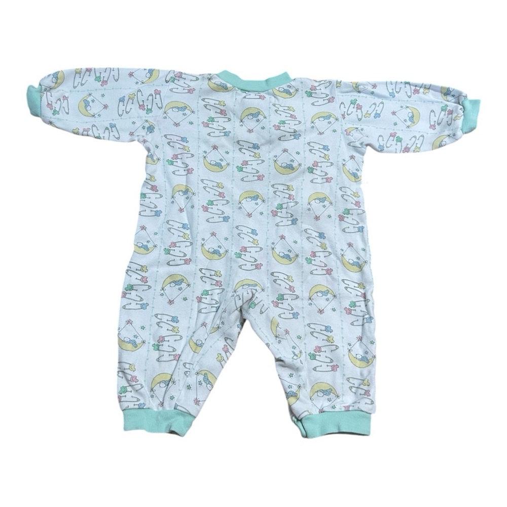 Tiny Town Vintage 90s Baby Pastel Moon and Stars Button Romper Sleeper - Picture 2 of 5